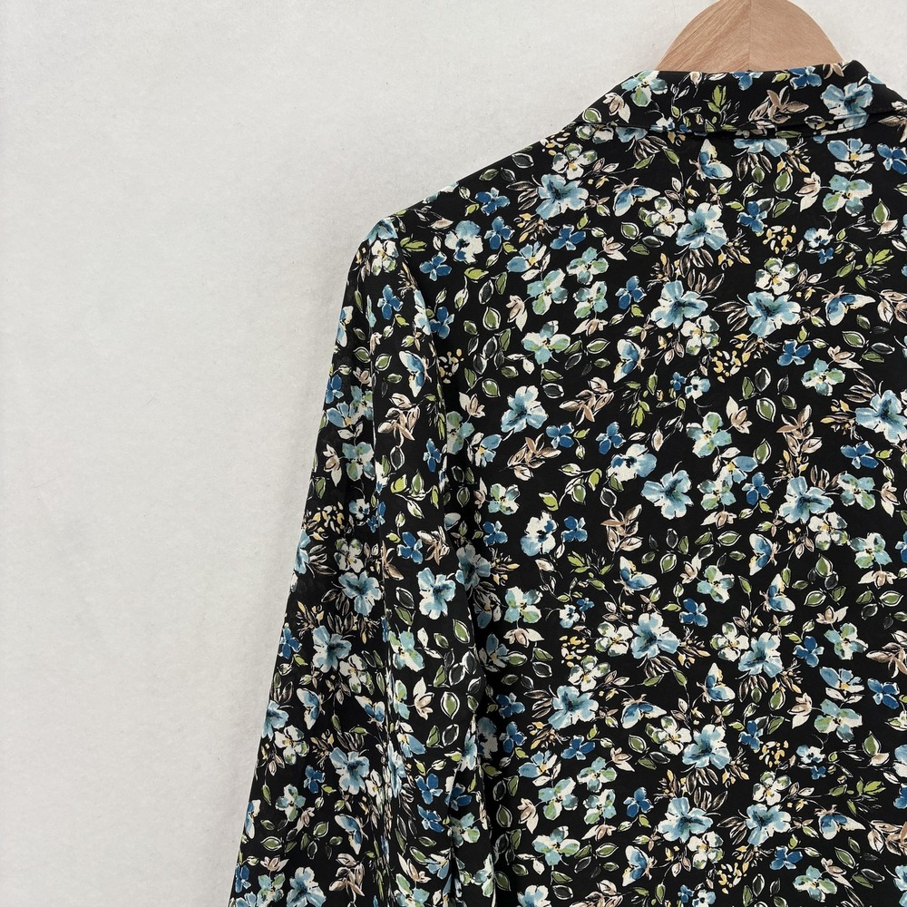 J Jill Tunic Top Womens Medium Black Floral Button Front Long Sleeve Shirt NWT - Picture 11 of 13